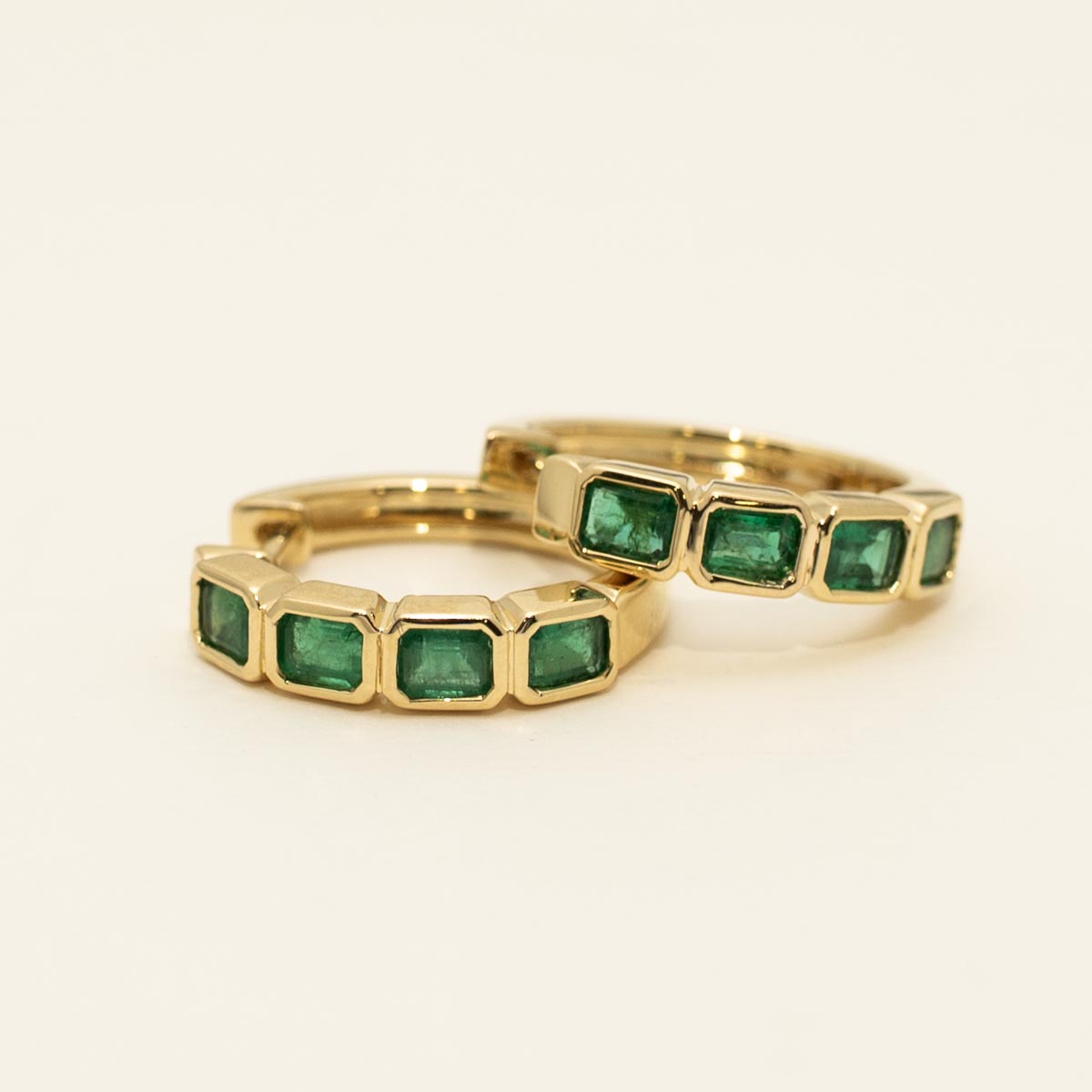 Emerald Cut Emerald Bezel Hoop Earrings in 18kt Yellow Gold