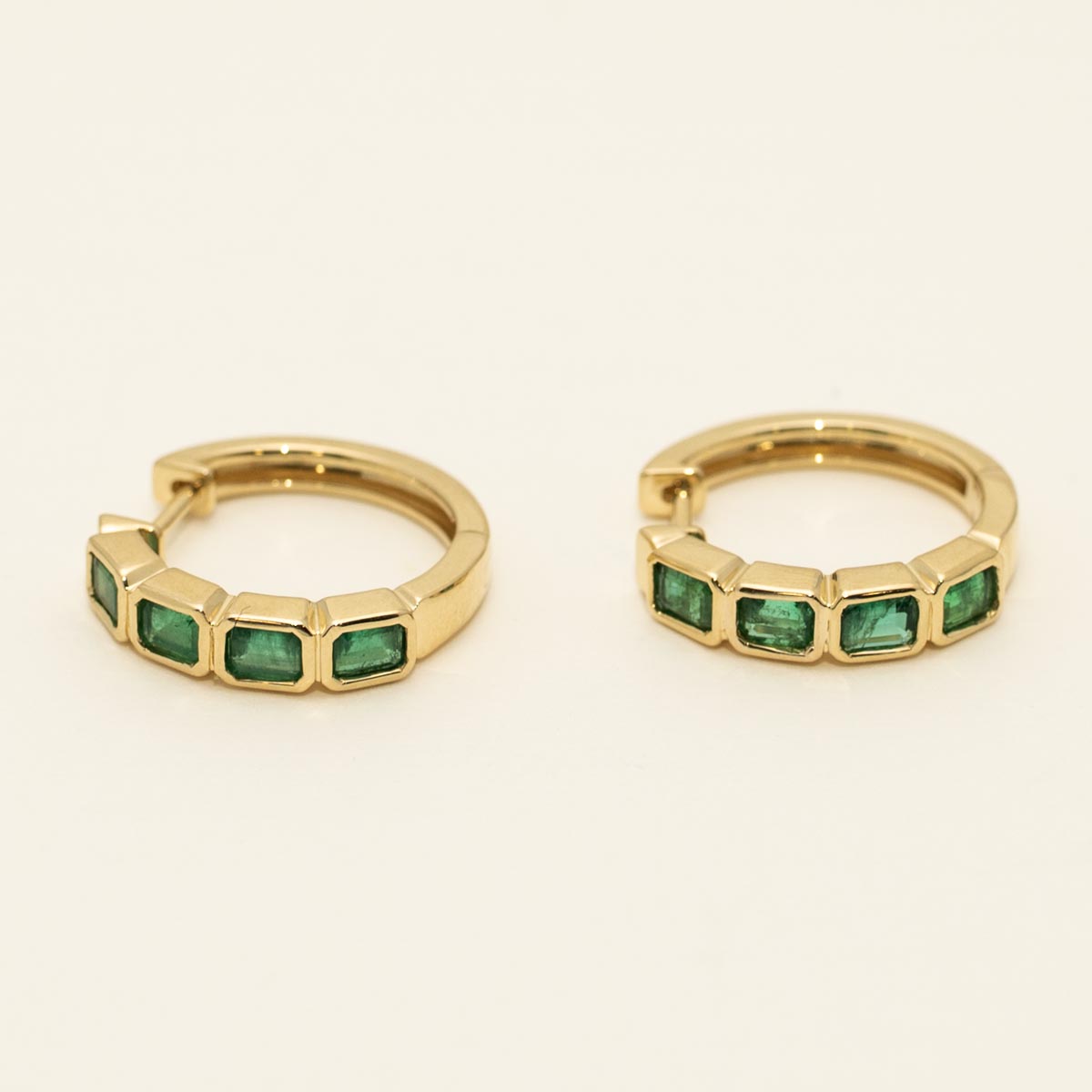 Emerald Cut Emerald Bezel Hoop Earrings in 18kt Yellow Gold