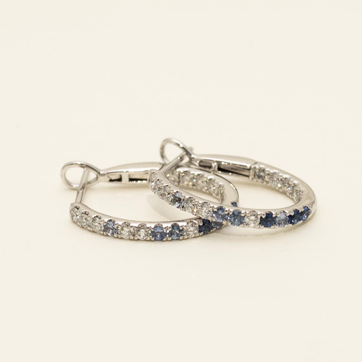 Sapphire Hoop Earrings in 18kt White Gold with Diamonds (1/2ct tw)