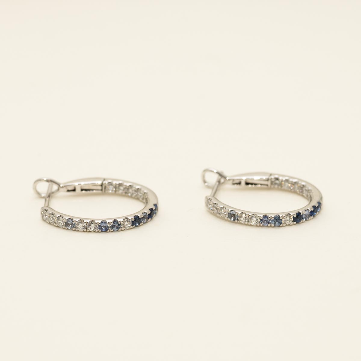 Sapphire Hoop Earrings in 18kt White Gold with Diamonds (1/2ct tw)