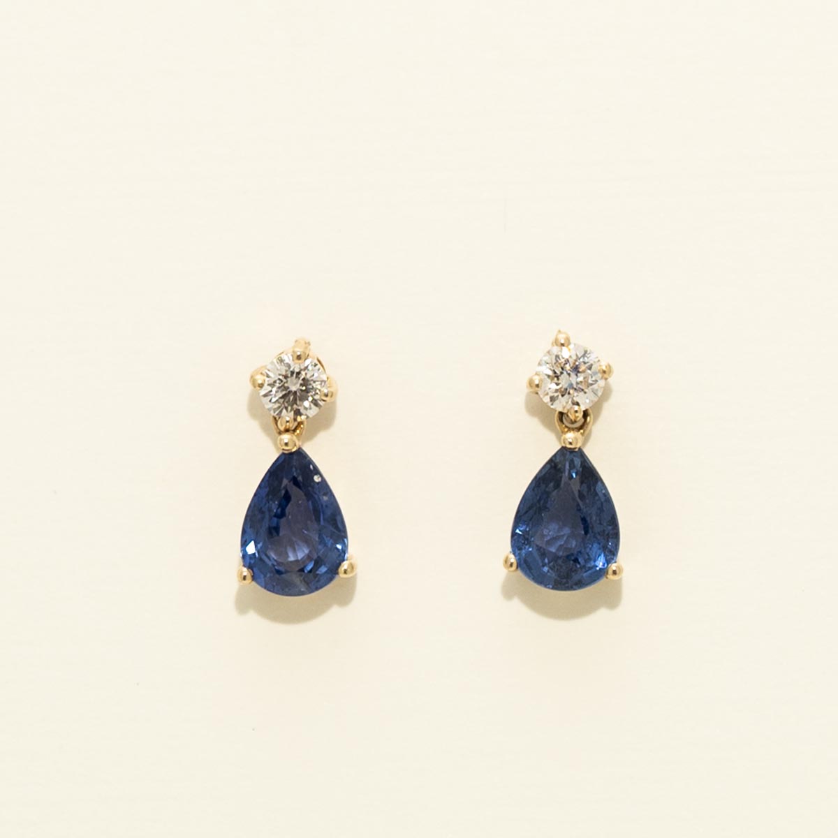 Pear Shape Sapphire Drop Earrings in 14kt Yellow Gold with Diamonds (1/4ct tw)
