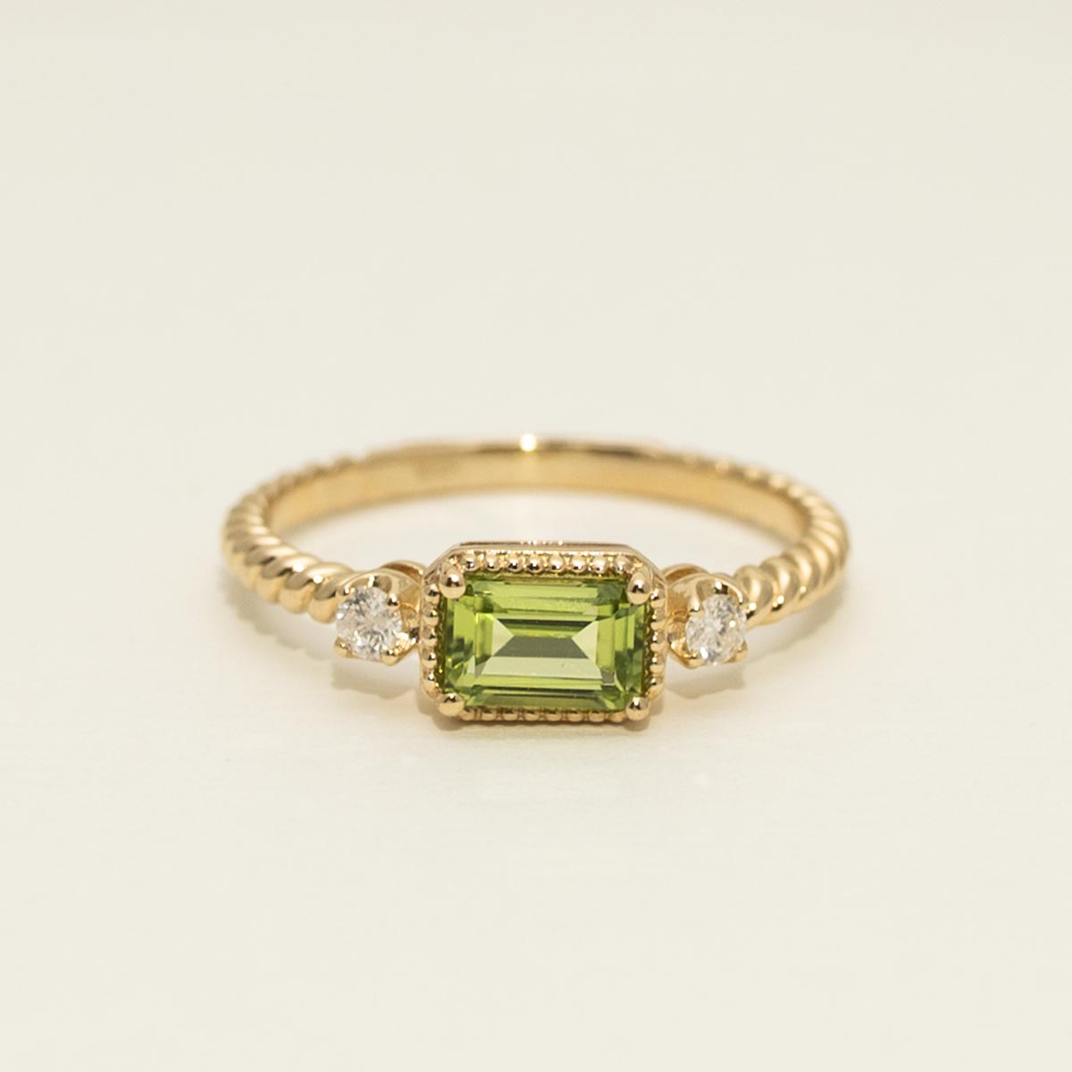 Madison L Emerald Cut Peridot Ring in 14kt Yellow Gold with Diamonds (1/10ct tw)