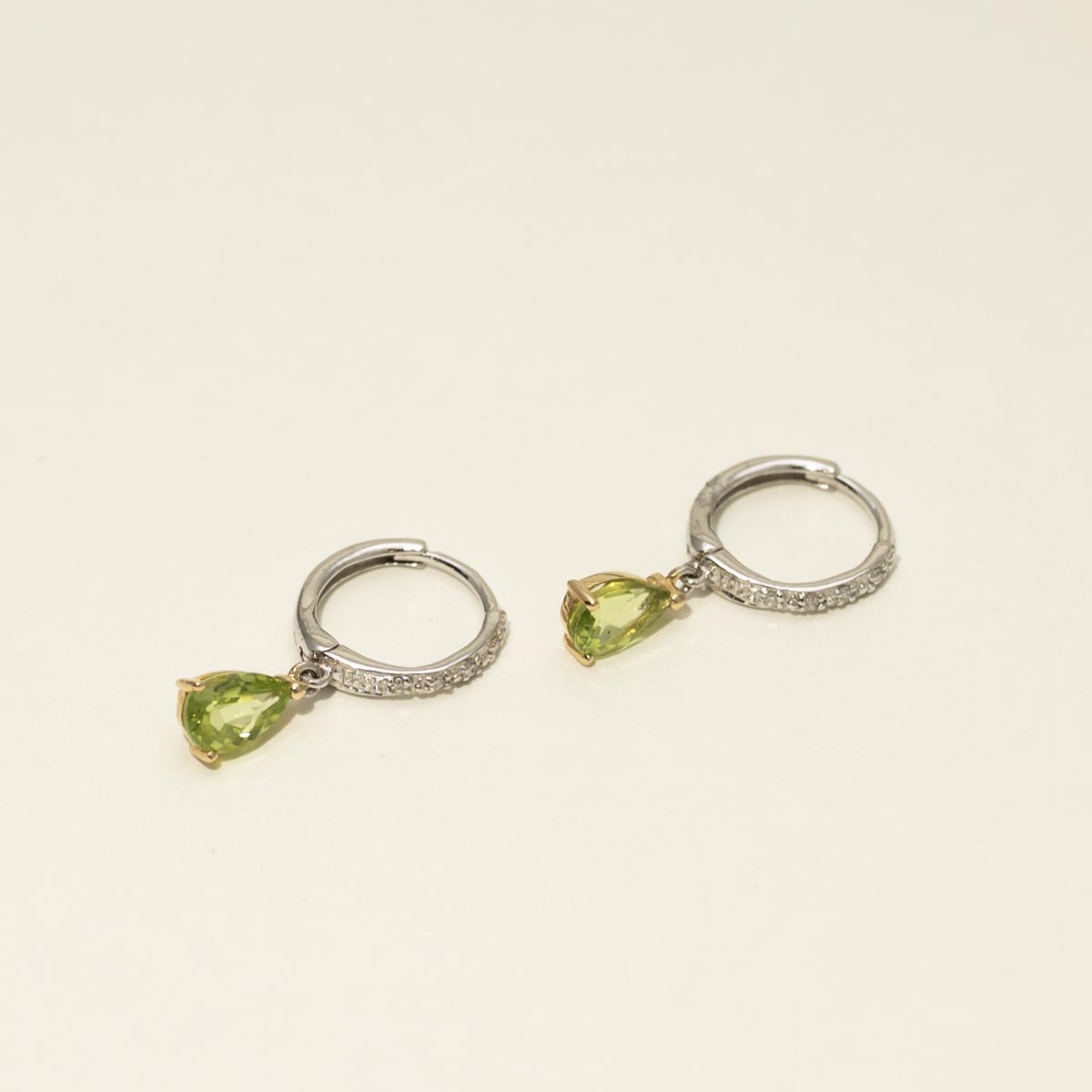 Madison L Pear Shape Peridot Drop Earrings in 14kt White and Yellow Gold with Diamonds (.04ct tw)