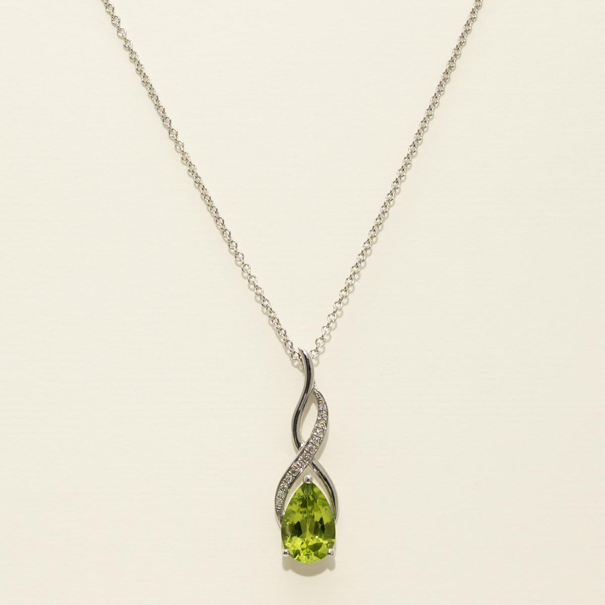 Madison L Pear Shape Peridot Necklace in 14kt White Gold with Diamonds (.04ct tw)
