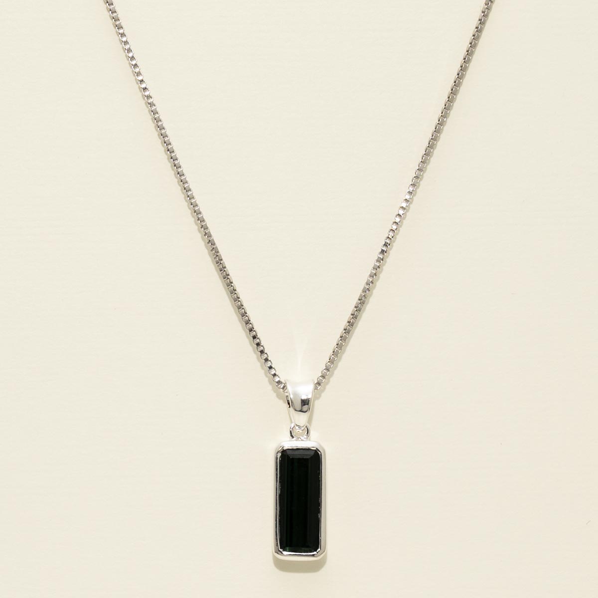 Emerald Cut Green Tourmaline Bezel Necklace in Sterling Silver