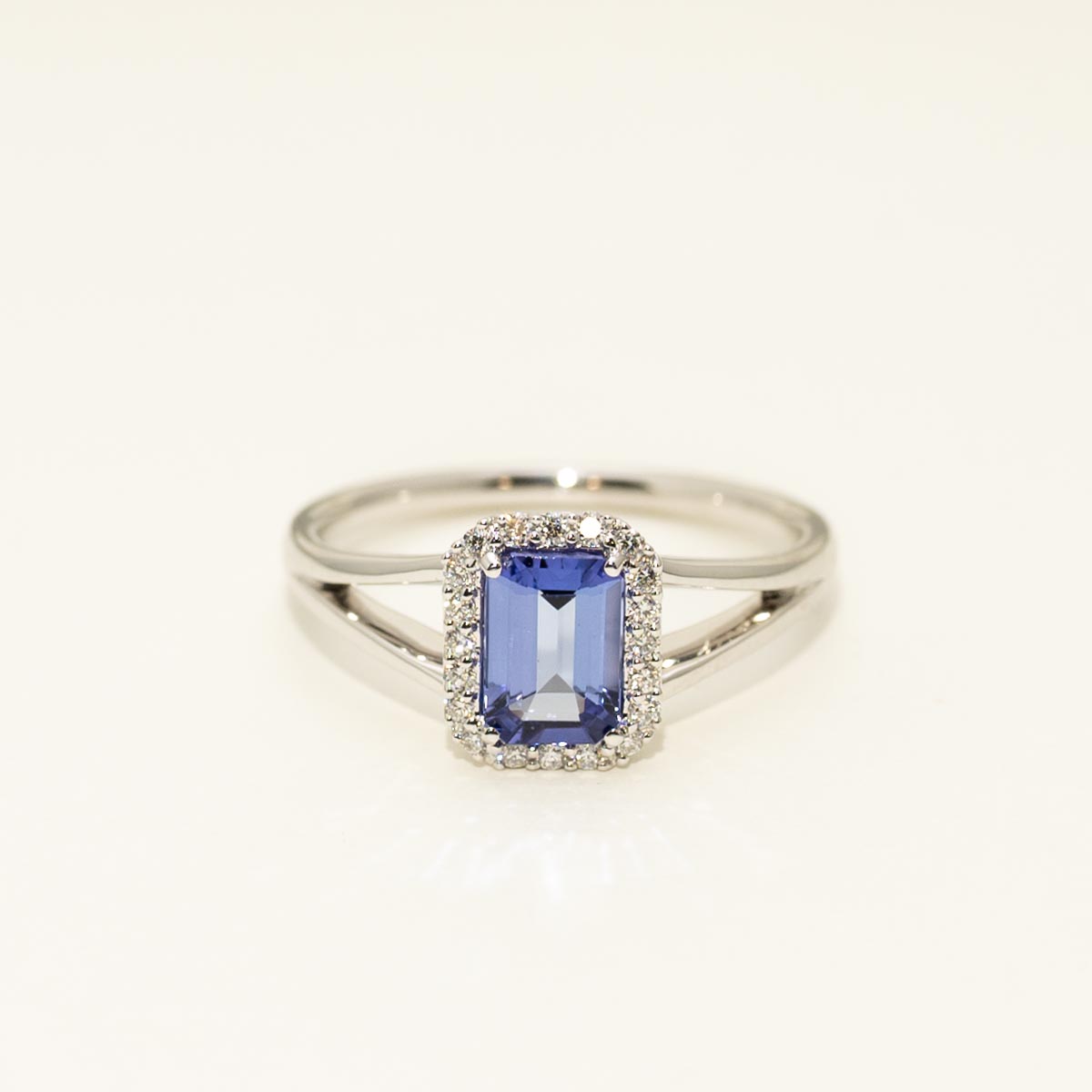 Emerald Cut Tanzanite Ring in 14kt White Gold with Diamonds (1/7ct tw)