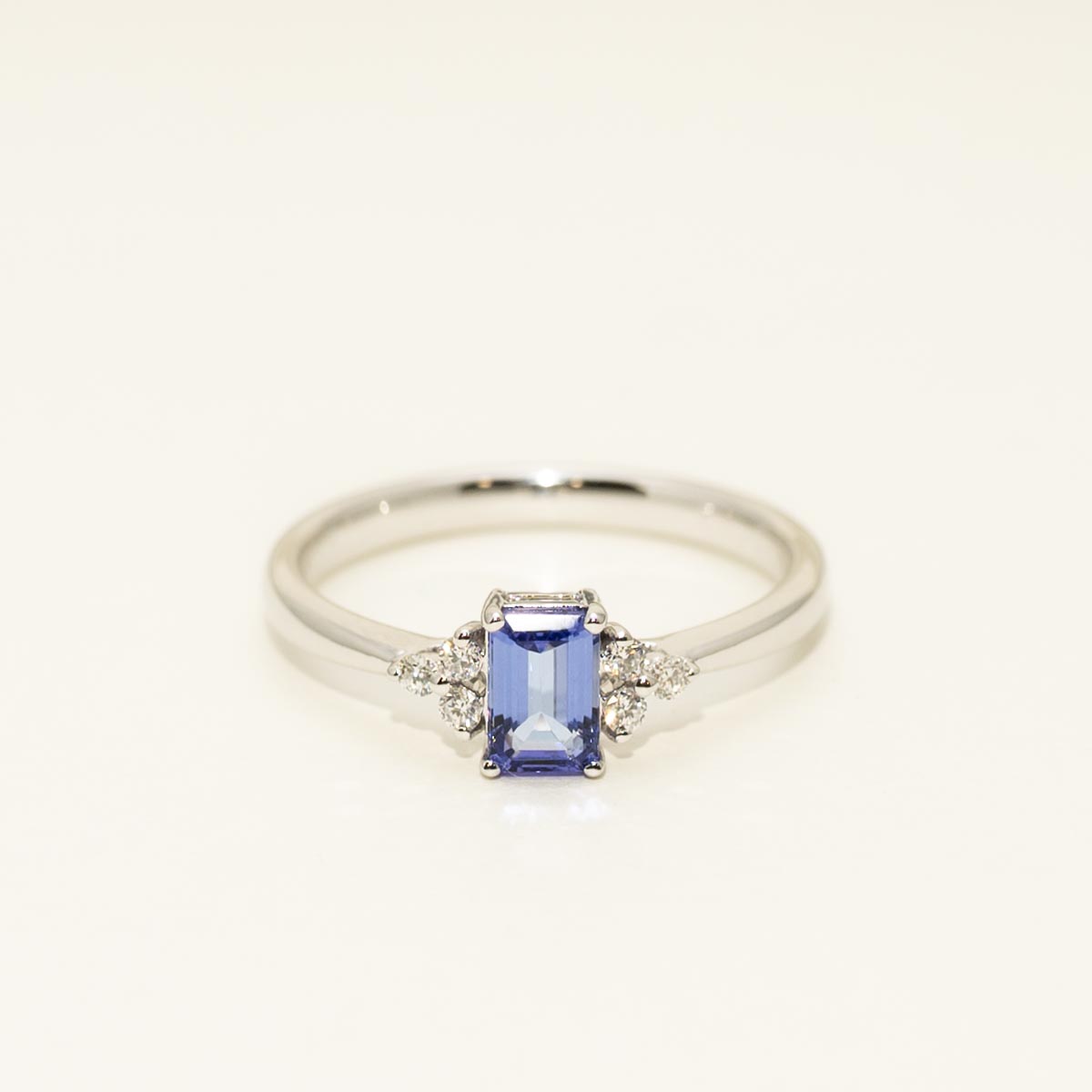 Emerald Cut Tanzanite Ring in 14kt White Gold with Diamonds (1/10ct tw)