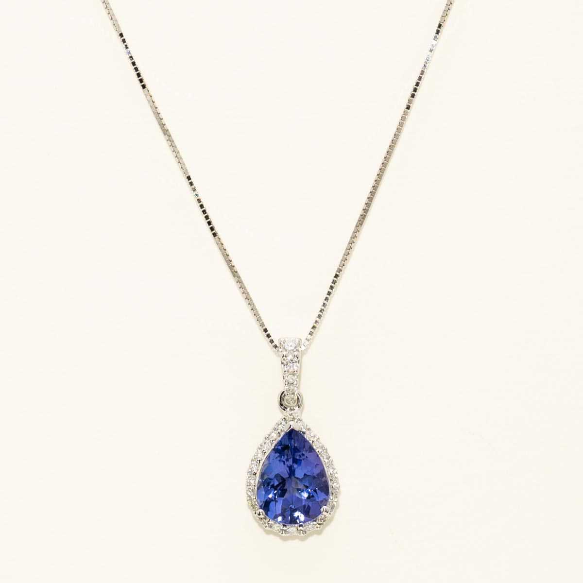 Pear Shaped Tanzanite Necklace in 14kt White Gold with Diamonds (1/5ct tw)