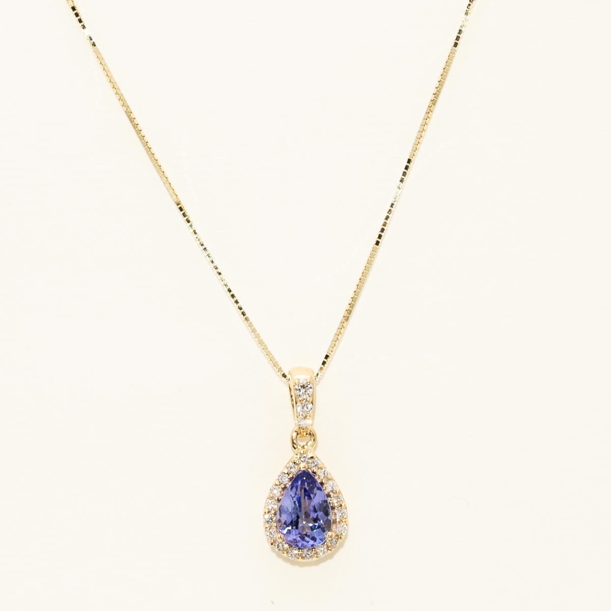 Pear Shaped Tanzanite Necklace in 14kt Yellow Gold with Diamonds (1/7ct tw)