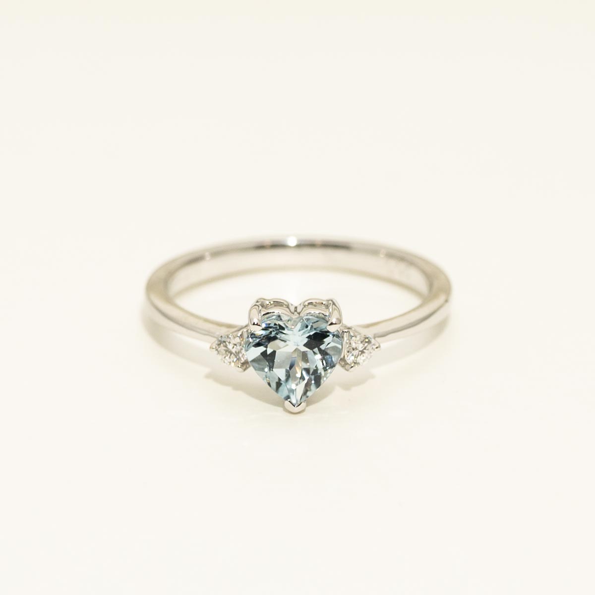Heart Shaped Aquamarine Ring in 14kt White Gold with Diamonds (1/20ct tw)