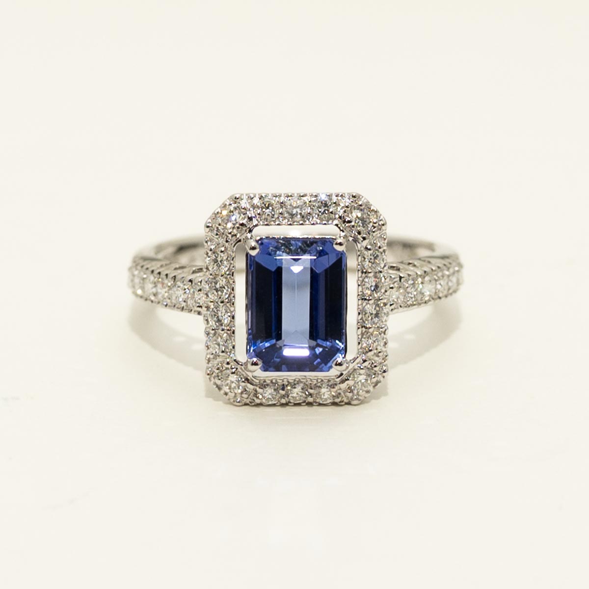 Emerald Cut Tanzanite Ring in 14kt White Gold with Diamonds (3/8ct tw)
