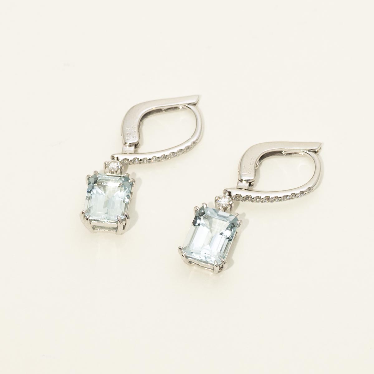 Emerald Cut Aquamarine Earrings in 14kt White Gold with Diamonds (1/3ct tw)
