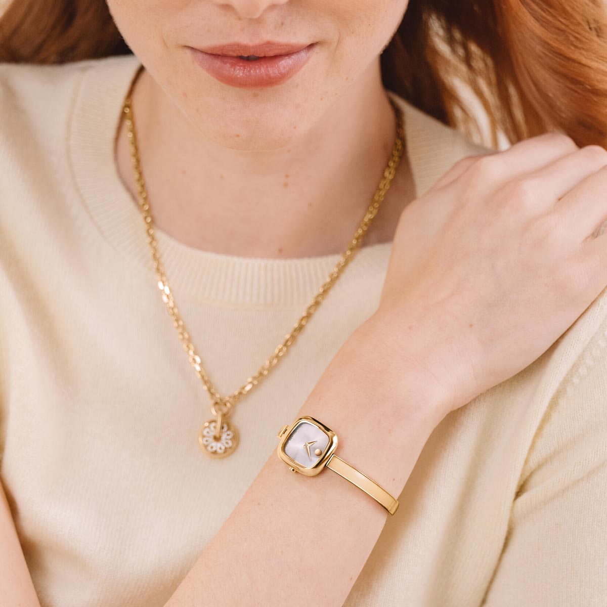 Movado Museum Bangle Watch with Champagne Dial and Yellow Stainless Steel Bracelet (22mm and quartz movement)