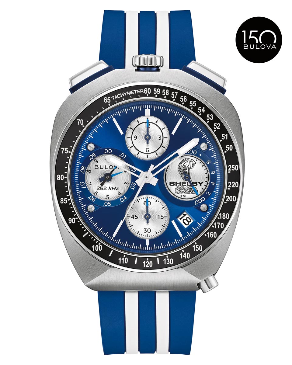 Bulova Limited Edition Shelby Racer Watch with Blue Dial and Blue and White Strap (quartz movement)