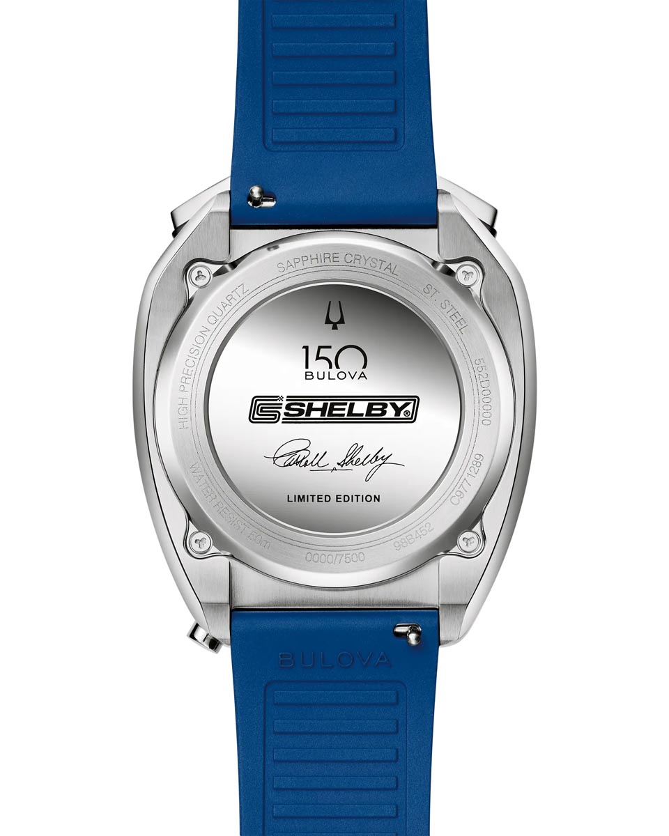 Bulova Limited Edition Shelby Racer Watch with Blue Dial and Blue and White Strap (quartz movement)