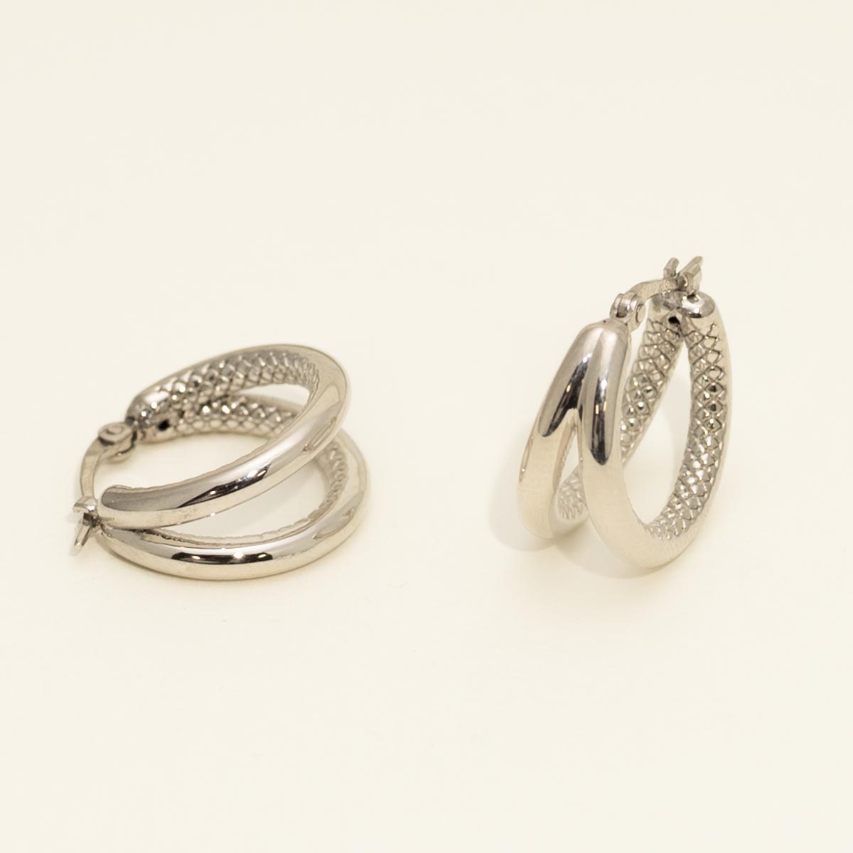 Textured Double Hoop Earrings in Sterling Silver