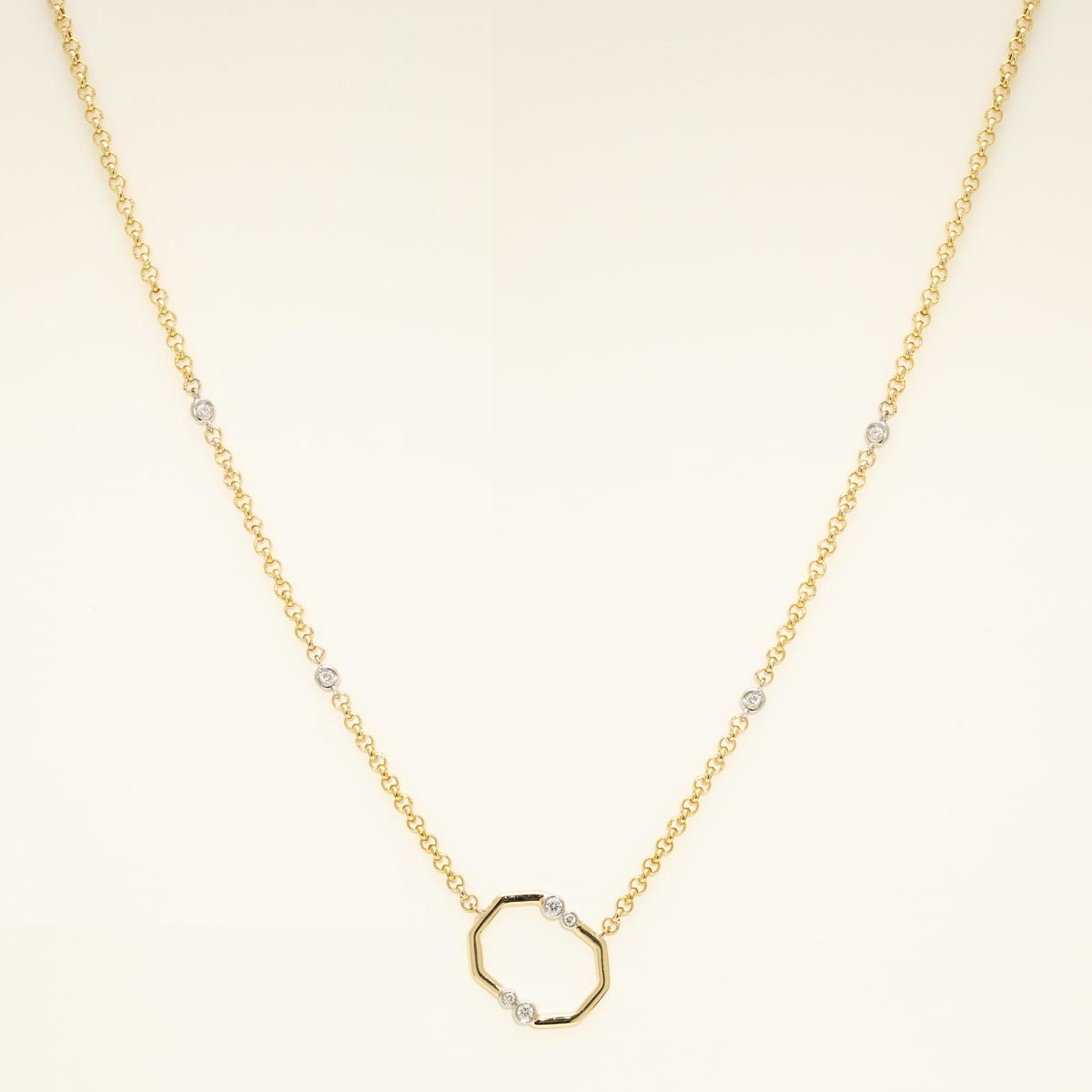 Diamond Station Necklace in 14kt Yellow and White Gold (1/7ct tw)