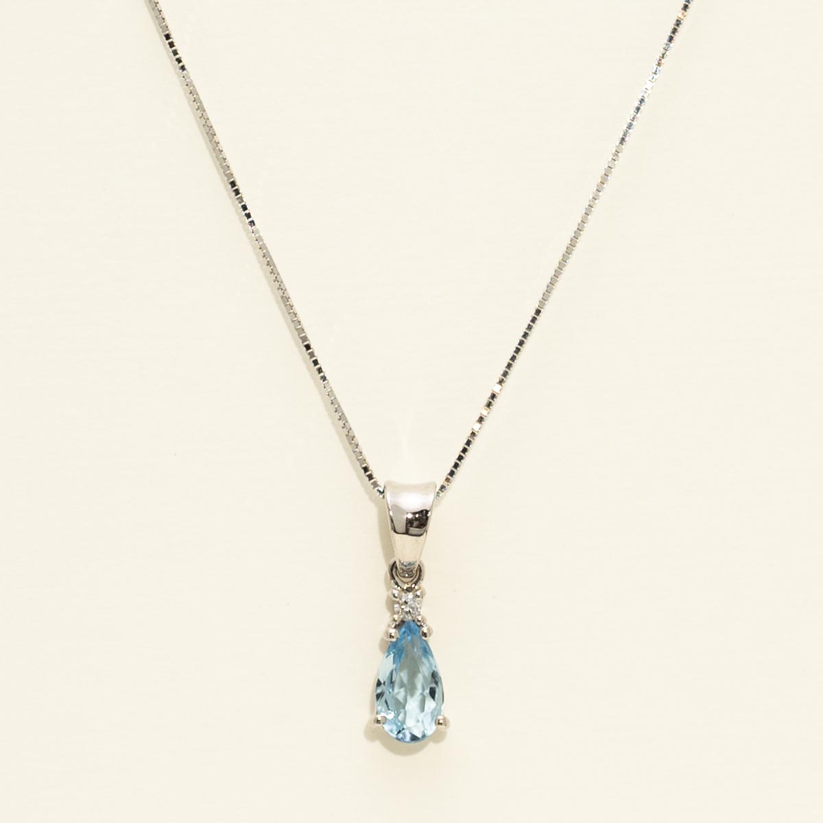 Pear Shaped Aquamarine Necklace in 14kt White Gold with Diamonds (.01ct tw)