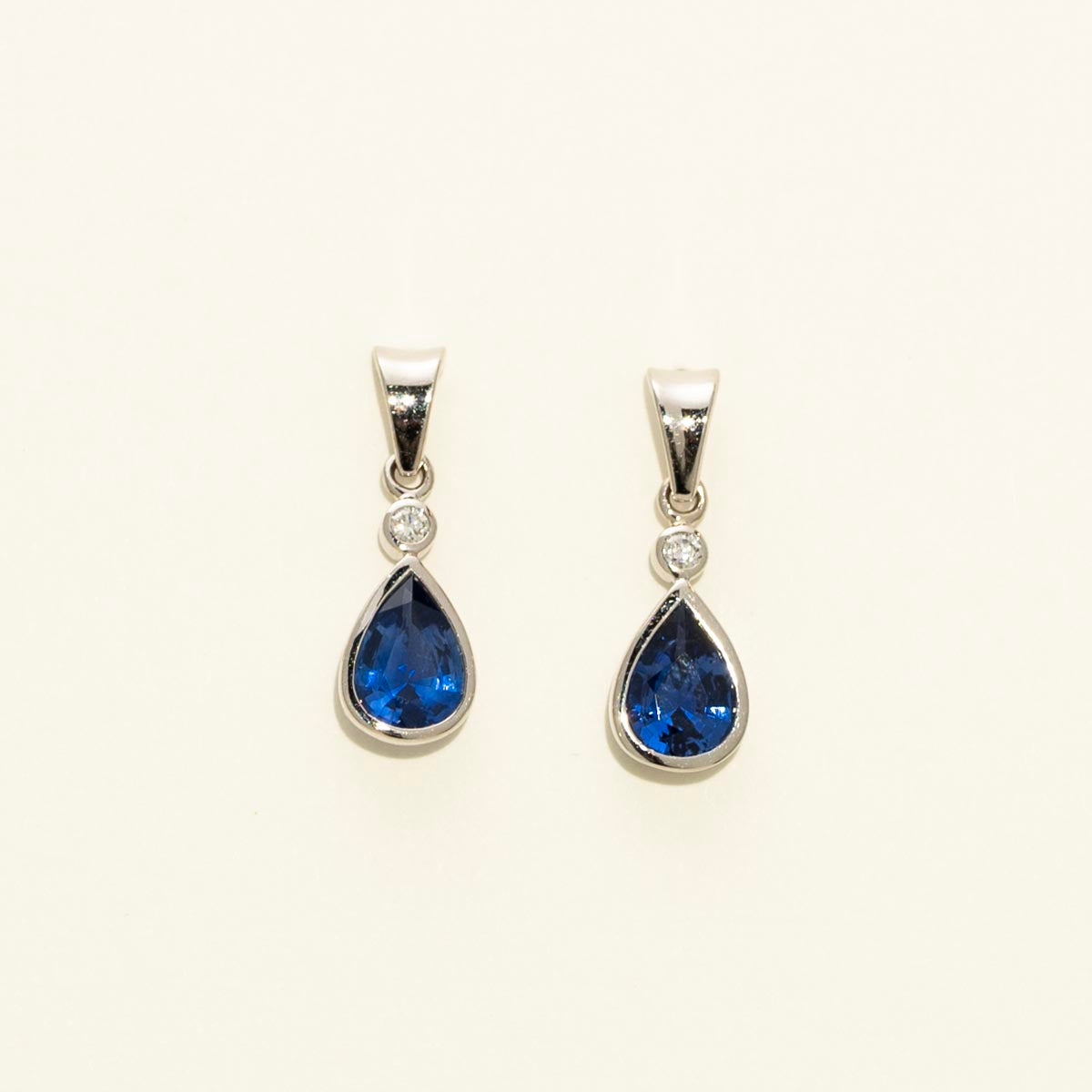 Pear Shaped Ceylon Sapphire Drop Earrings in 14kt White Gold with Diamonds (1/20ct tw)