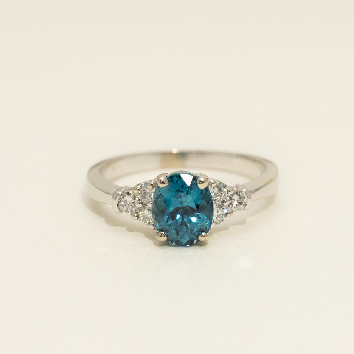 Oval Blue Zircon Ring in 14kt White Gold with Diamonds (1/4ct tw)