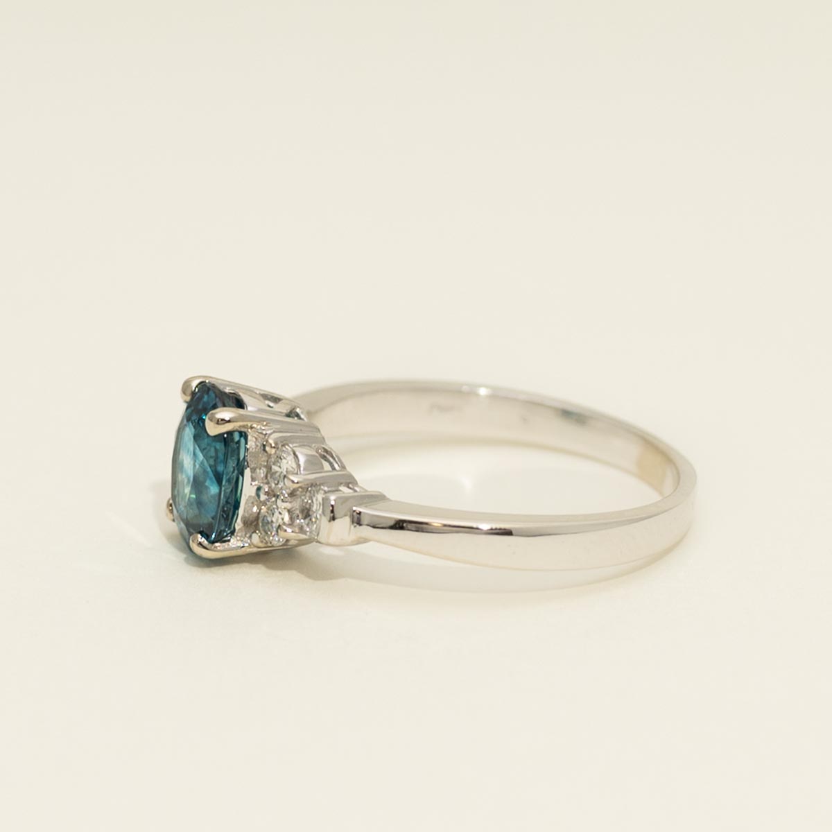 Oval Blue Zircon Ring in 14kt White Gold with Diamonds (1/4ct tw)