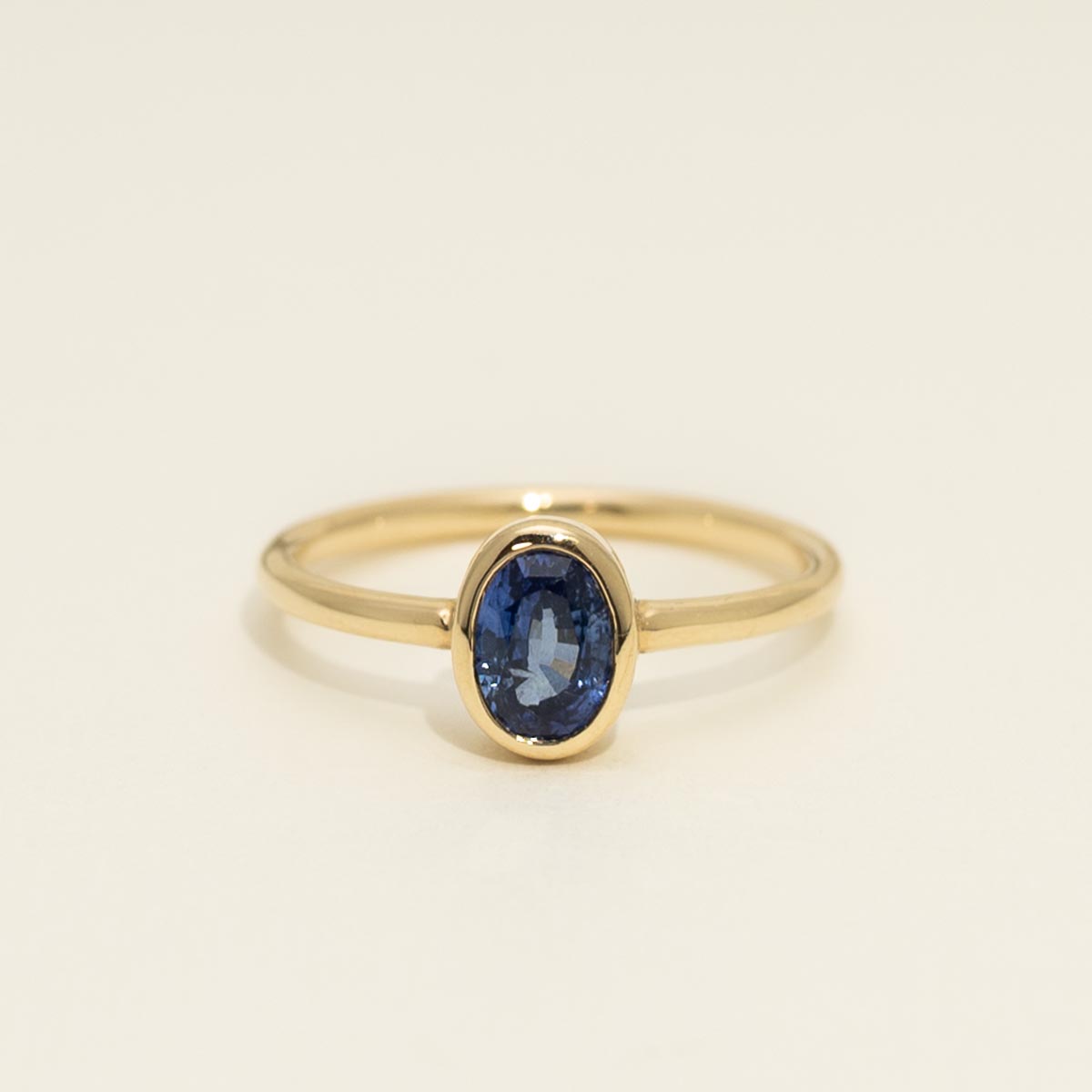 Oval Ceylon Sapphire Bezel Ring in 14kt Yellow Gold