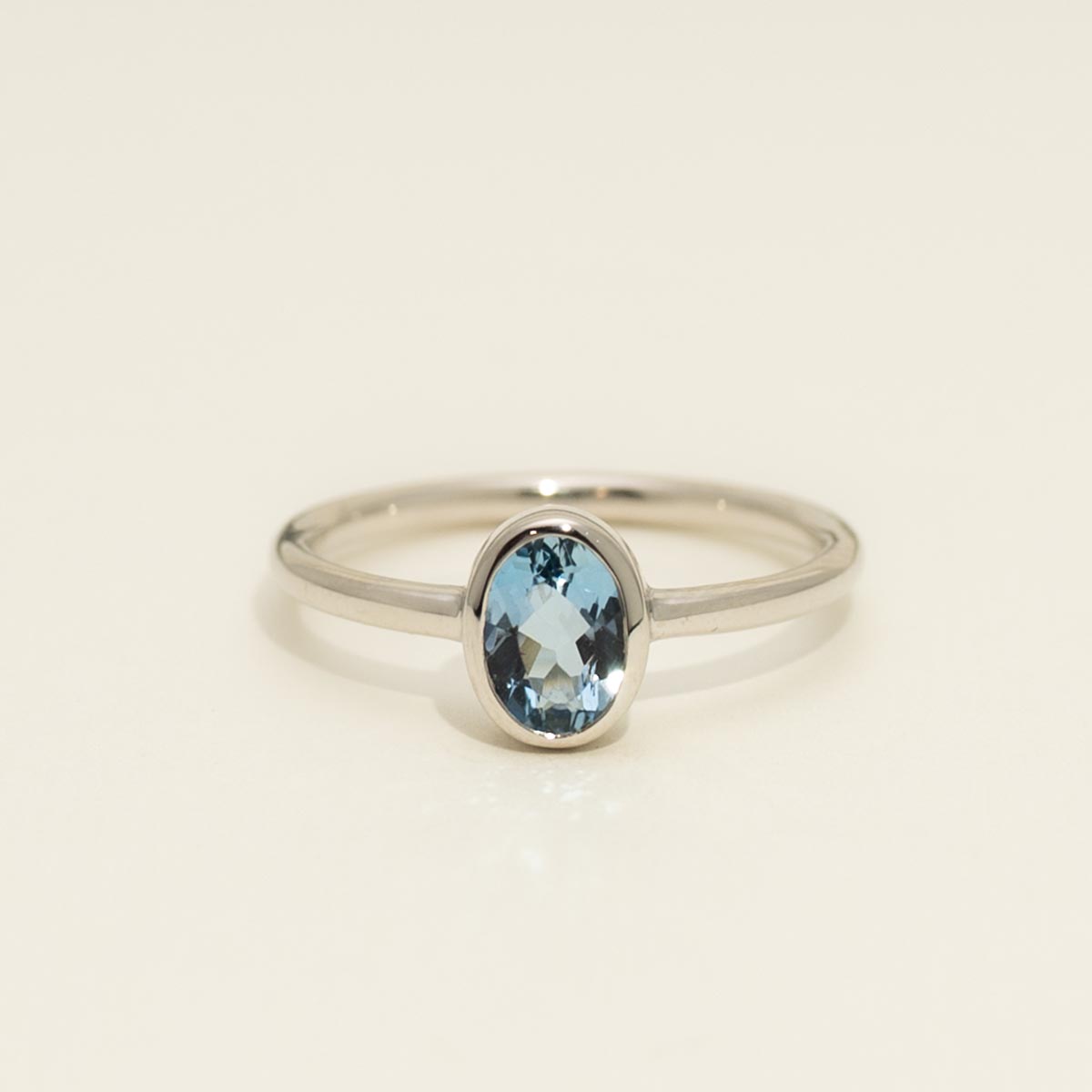 Oval Aquamarine Bezel Ring in 14kt White Gold