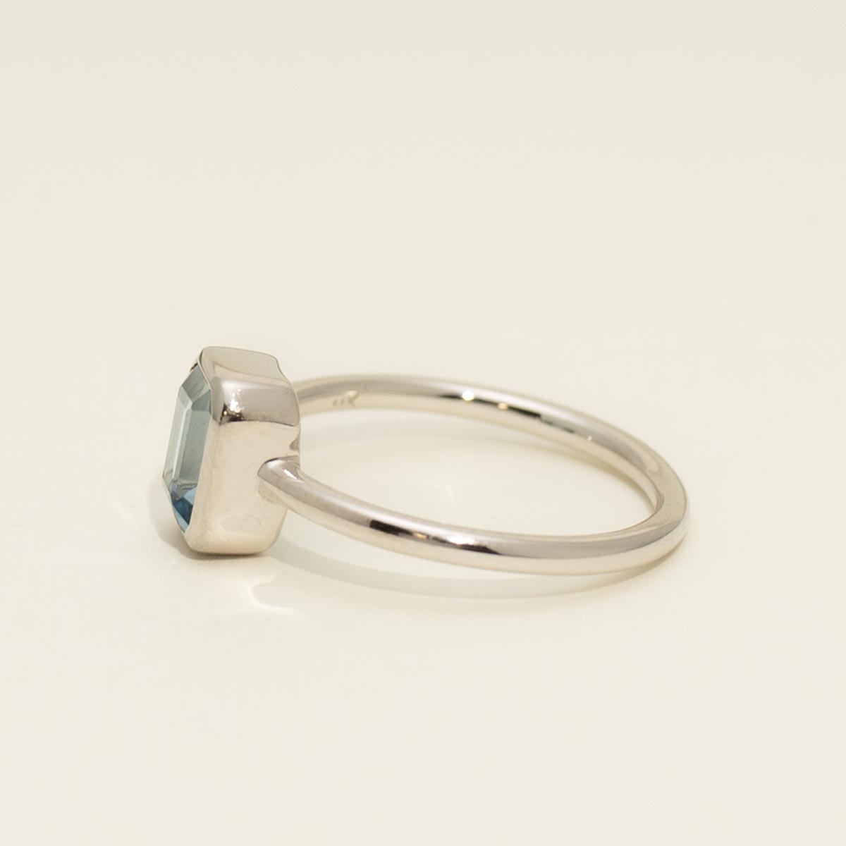 Emerald Cut Aquamarine Bezel Ring in 14kt White Gold