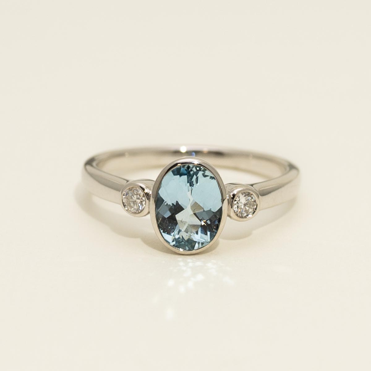 Oval Aquamarine Bezel Ring in 14kt White Gold with Diamonds (1/10ct tw)