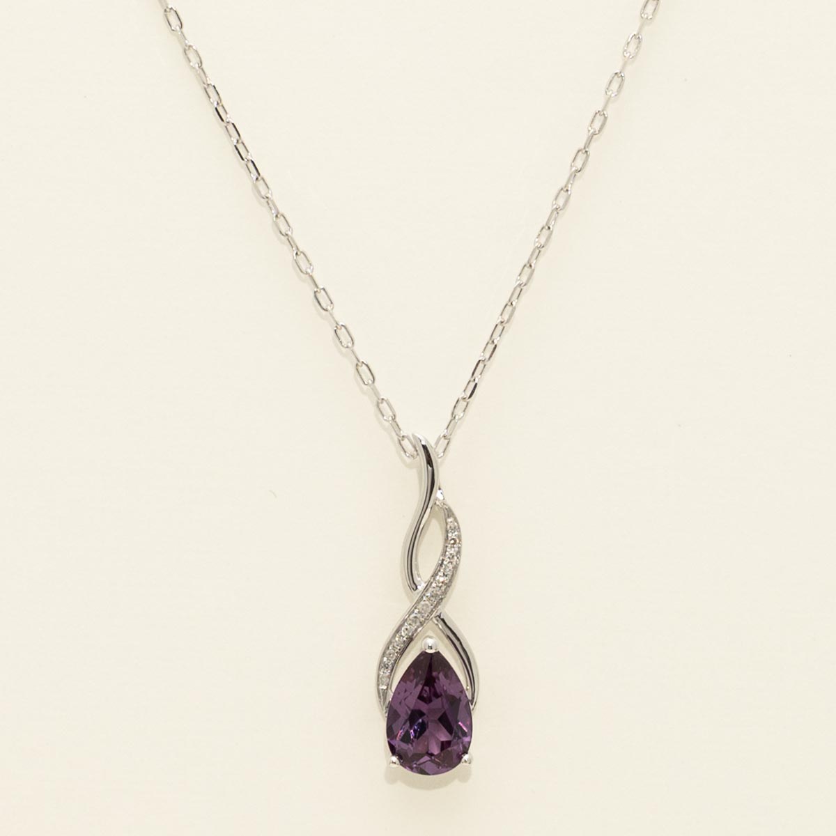 Pear Shaped Created Alexandrite Necklace in 14kt White Gold