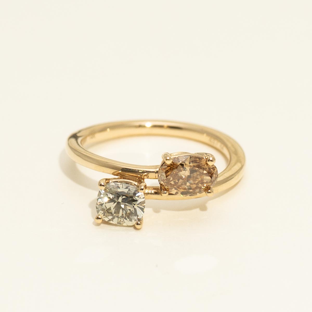 Oval and Cushion Cut Champagne Diamond Ring in 14kt Yellow Gold (1 1/4ct tw)