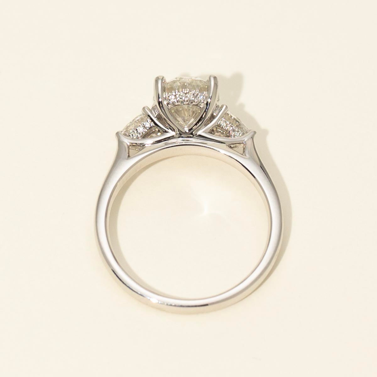 Oval and Pear Three Stone Diamond Engagement Ring in Platinum (2 1/4ct tw)