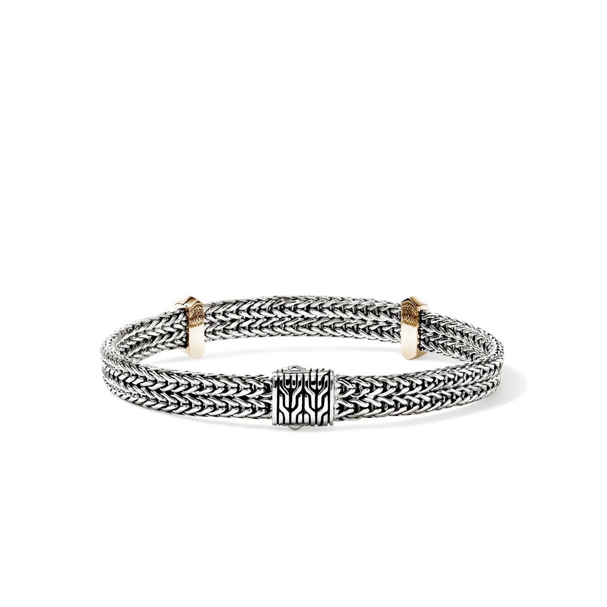 John Hardy Icon Link Flat Bracelet in Sterling Silver and 14kt Yellow Gold