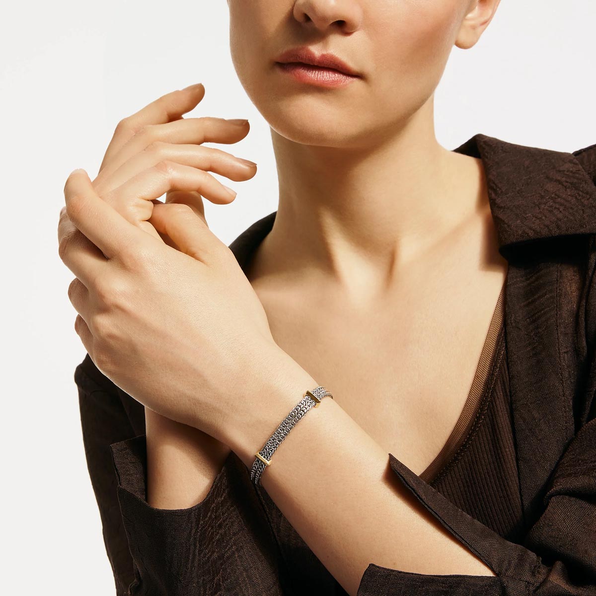 John Hardy Icon Link Flat Bracelet in Sterling Silver and 14kt Yellow Gold