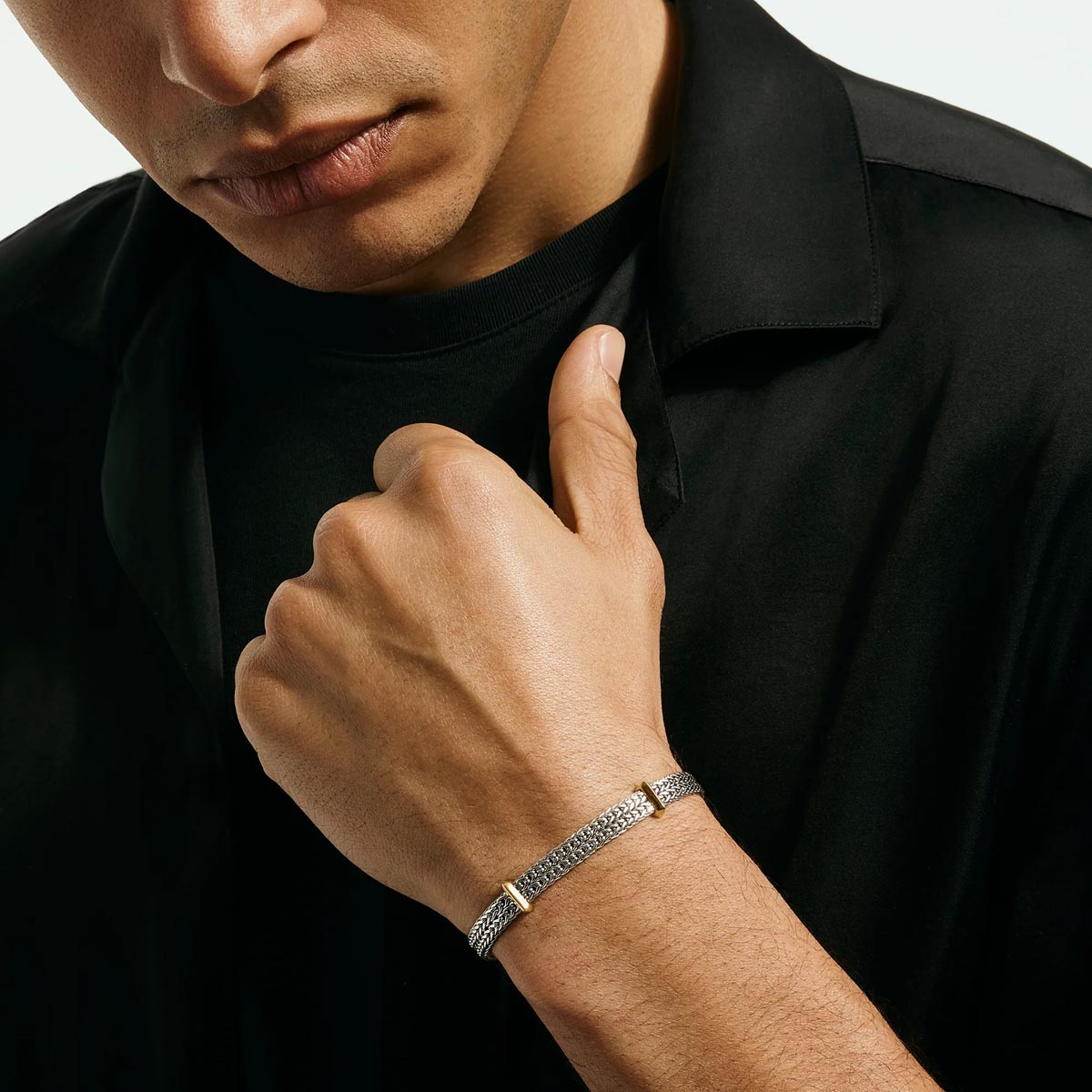 John Hardy Icon Link Flat Bracelet in Sterling Silver and 14kt Yellow Gold