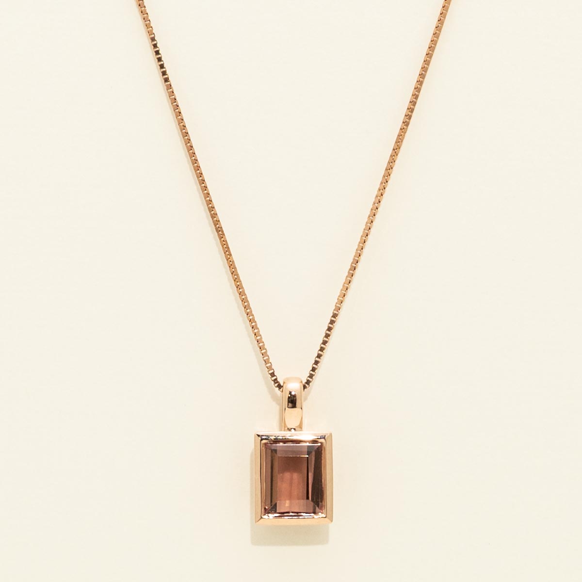 Emerald Cut Maine Pink Tourmaline Necklace in 14kt Rose Gold
