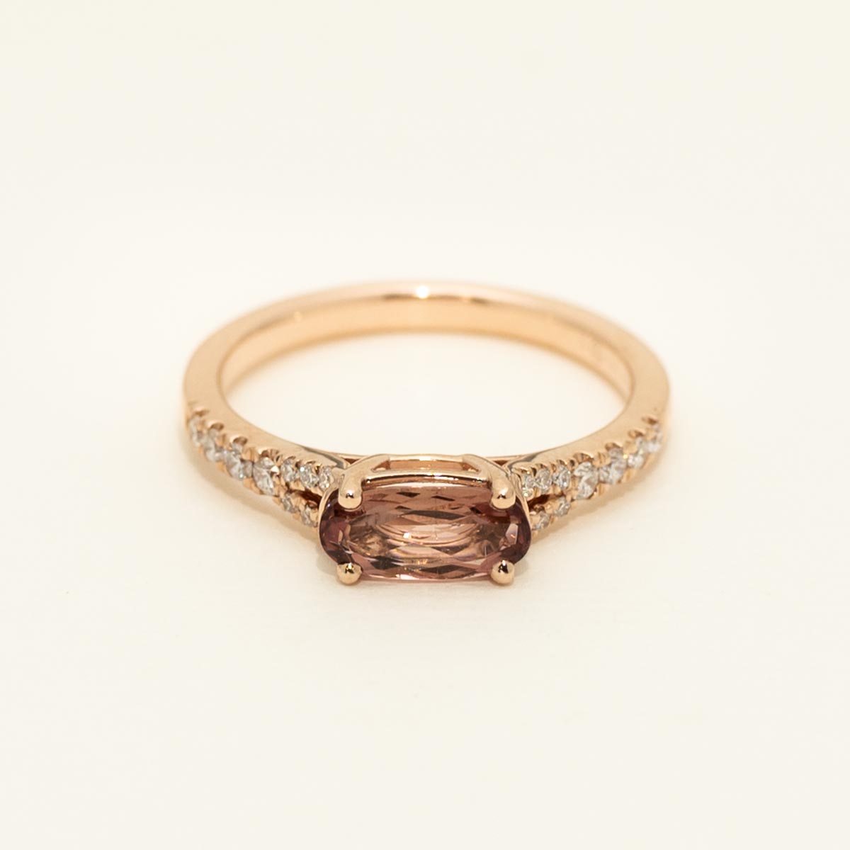 Oval Maine Pink Tourmaline Ring in 14kt Rose Gold with Diamonds (1/5ct tw)