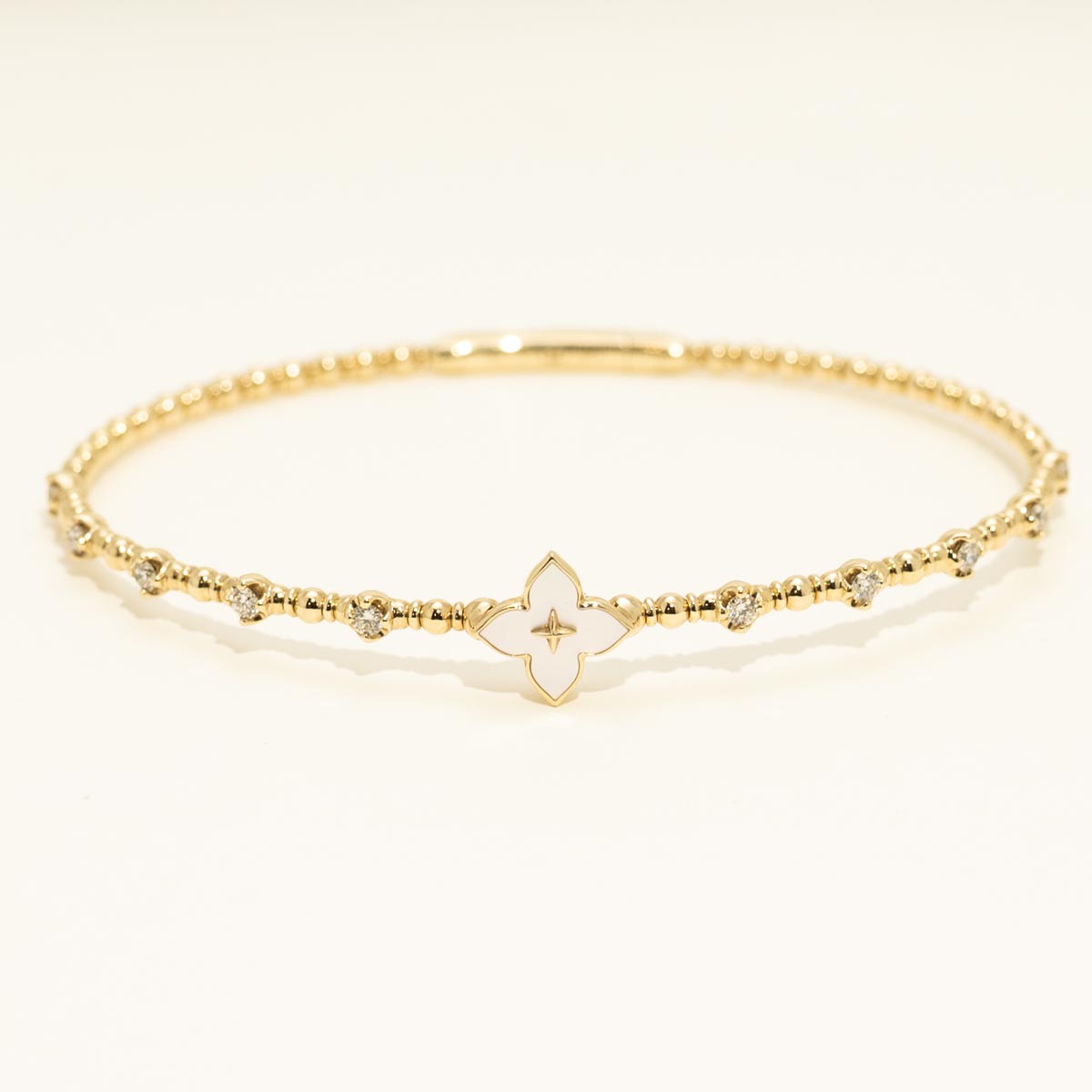 Diamond and Mother of Pearl Bangle Bracelet in 14kt Yellow Gold (1/3ct tw)