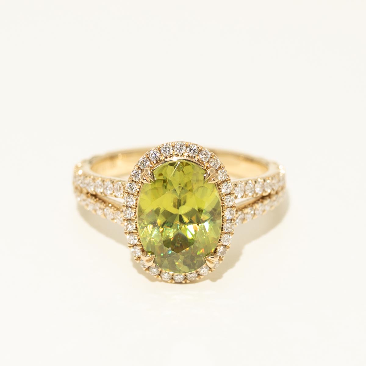 Oval Sphene Ring in 14kt Yellow Gold with Diamonds (3/4ct tw)