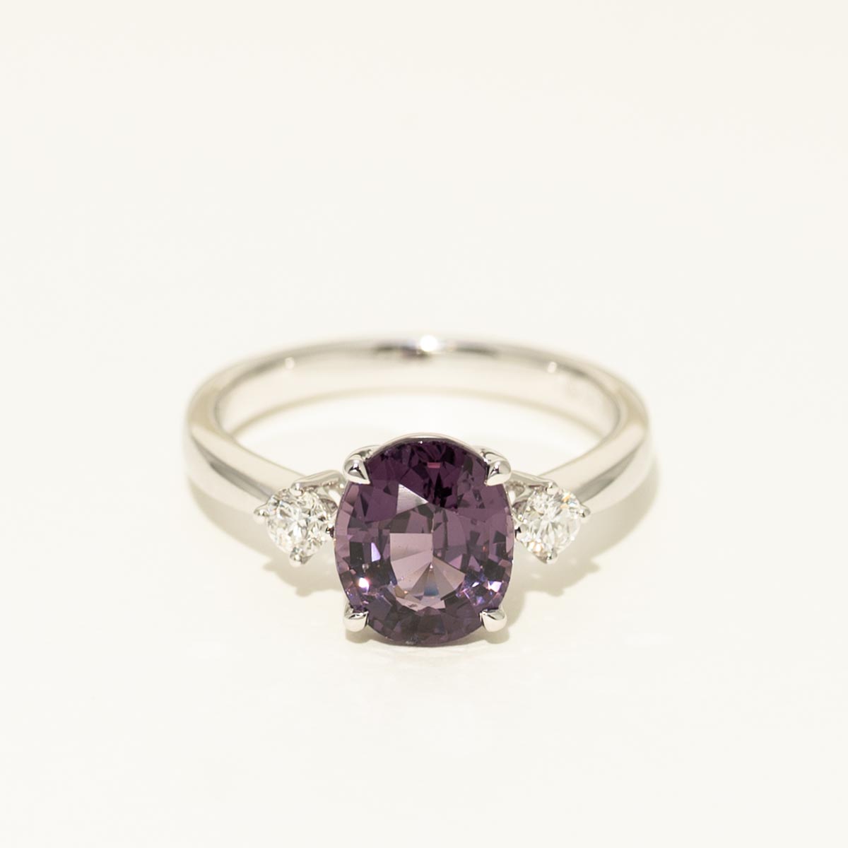 Oval Purple Spinel Ring in 14kt White Gold with Diamonds