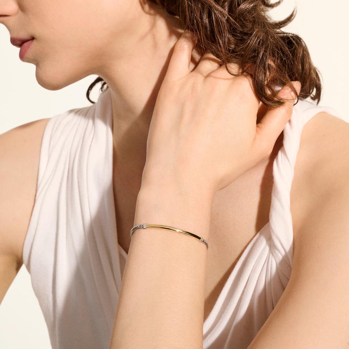 John Hardy Essentials Bar Bracelet in Sterling Silver and 14kt Yellow Gold