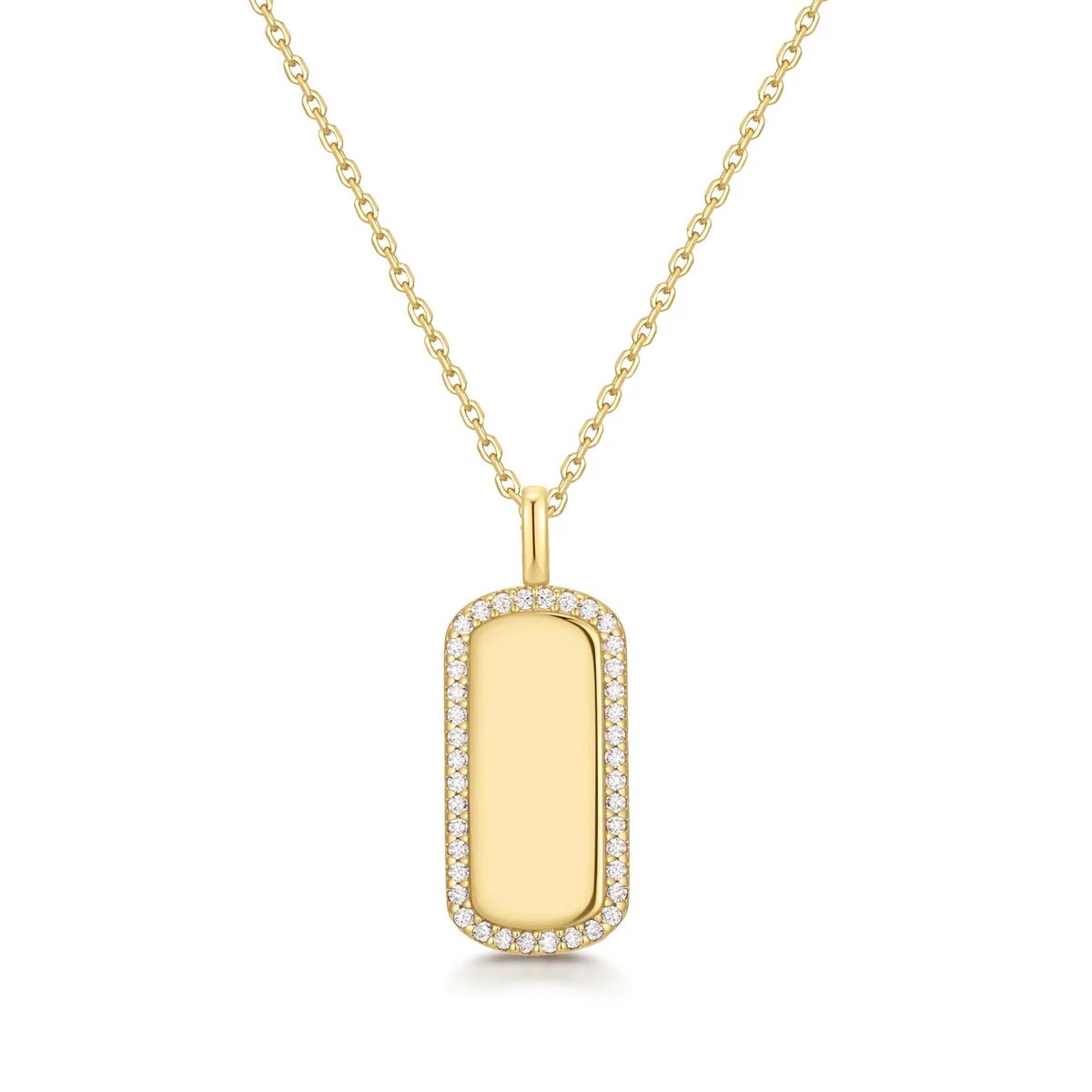 Ania Haie Cubic Zirconia Tag Necklace in Sterling Silver with 14kt Gold Plate