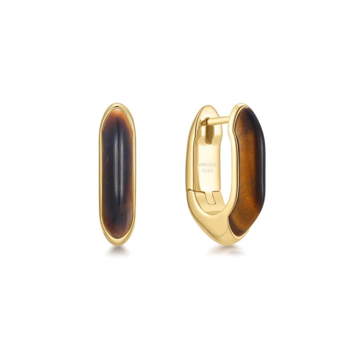 Ania Haie Tiger Eye Hoop Earrings in Sterling Silver with 14kt Gold Plate