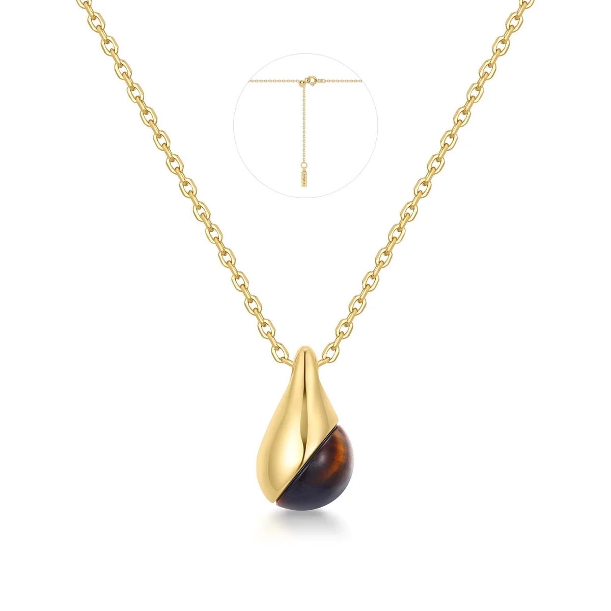 Ania Haie Tiger Eye Droplet Necklace Earrings in Sterling Silver with 14kt Gold Plate