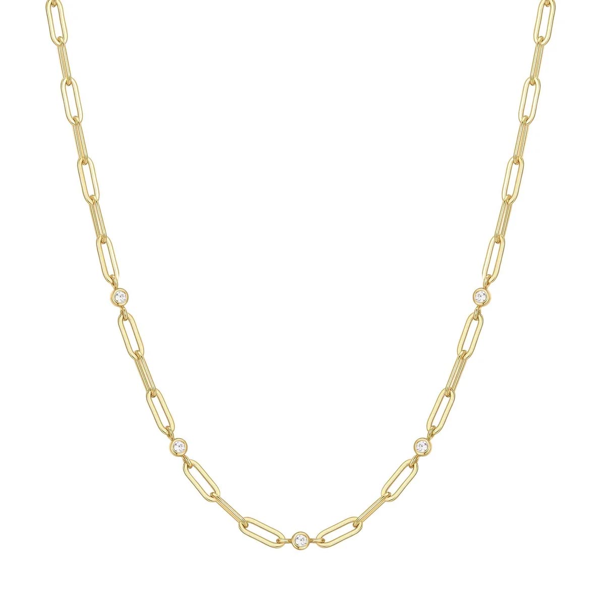 Ania Haie Cubic Zirconia Paperclip Necklace in Sterling Silver with 14kt Gold Plate