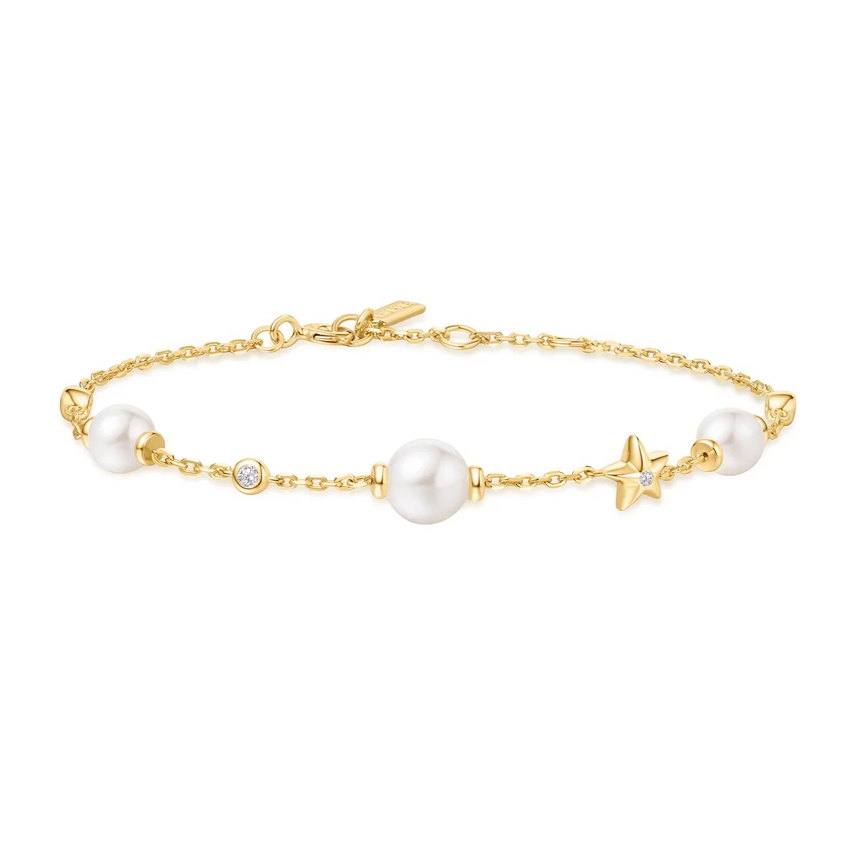 Ania Haie Shell Pearl Bracelet with Cubic Zirconia in Sterling Silver with 14kt Gold Plate