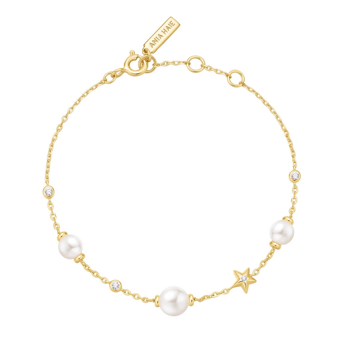 Ania Haie Shell Pearl Bracelet with Cubic Zirconia in Sterling Silver with 14kt Gold Plate