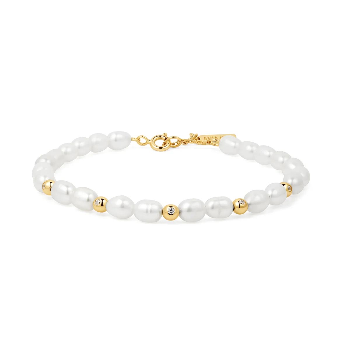 Ania Haie Freshwater Pearl Bracelet with Cubic Zirconia in Sterling Silver with 14kt Gold Plate
