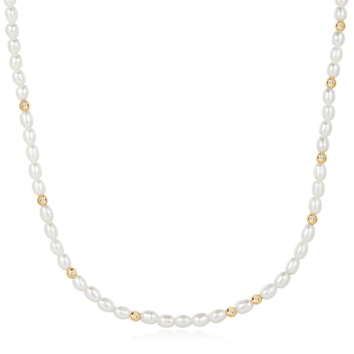 Ania Haie Freshwater Pearl Bolo Necklace with Cubic Zirconia in Sterling Silver with 14kt Gold Plate