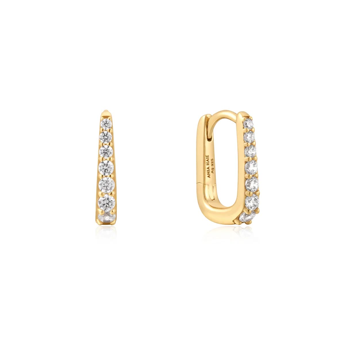 Ania Haie Cubic Zirconia Oval Huggie Hoop Earrings in Sterling Silver with 14kt Gold Plate